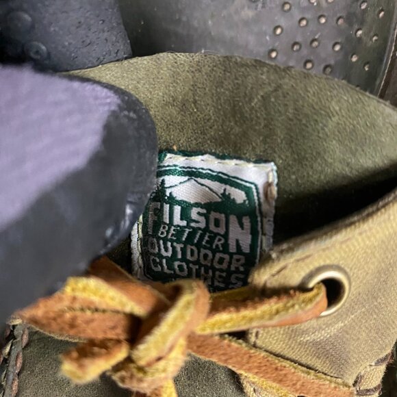 Filson Segago Docksides Shoes Mens 8 W Brown Green Boat Leather Canvas Tin Cloth - Picture 5 of 15